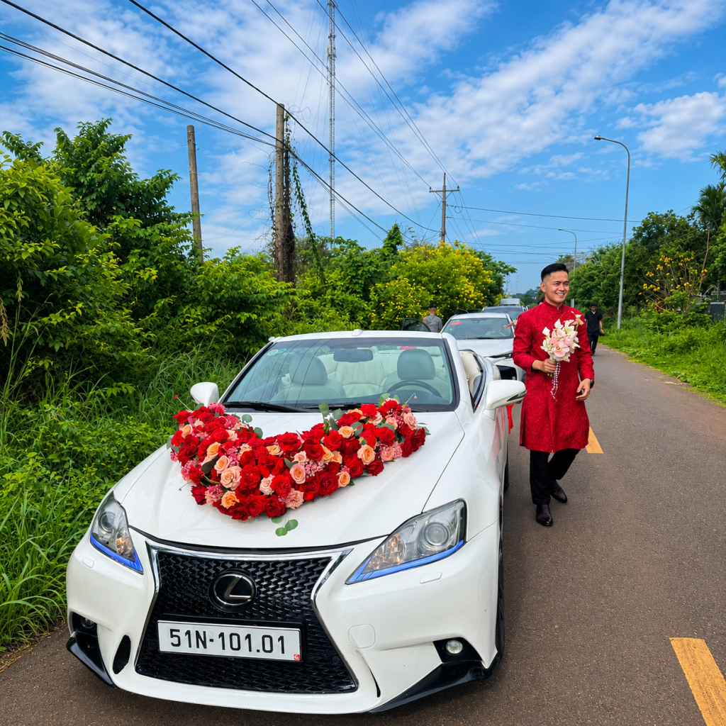 Xe hoa mui trần Lesxus trắng (2)